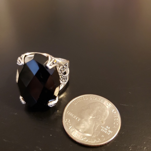 💕Black Onyx Macasite Sterling Ring - Picture 5 of 6